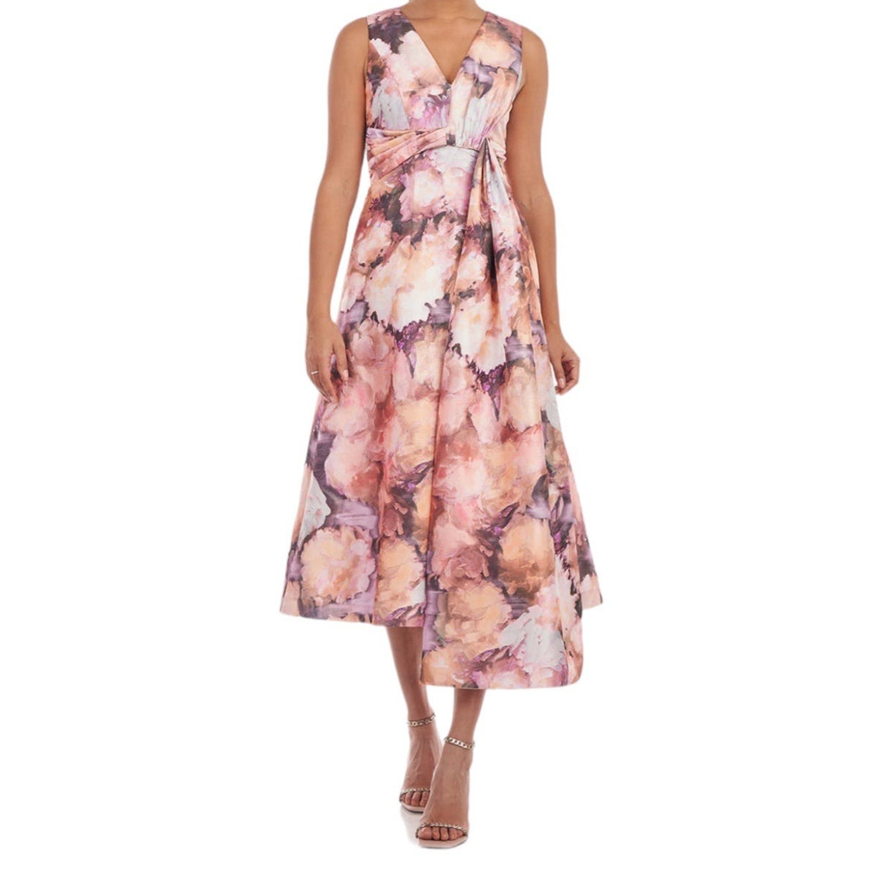 Kay Unger Dress Lani midi sleeveless pink floral size 4